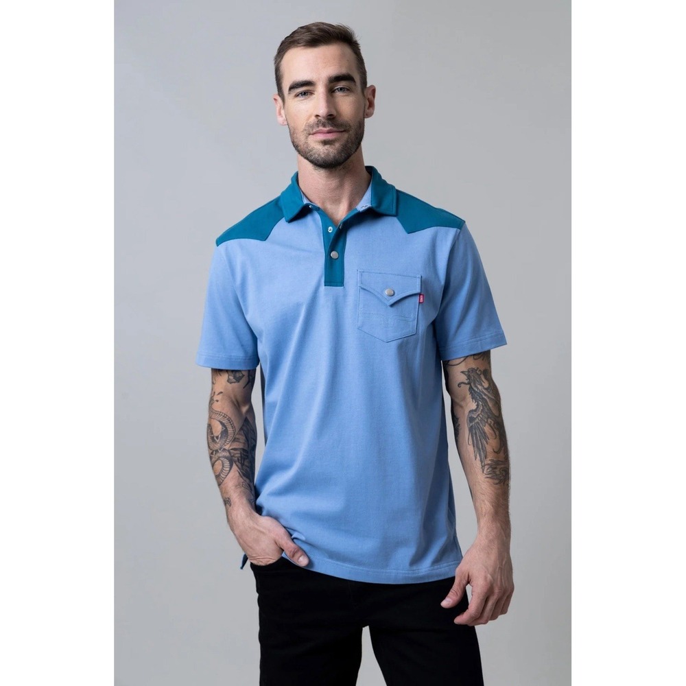 Kimes Ranch Gallup Polo Pearl Snap Western Style Light Blue / Men's XL‎